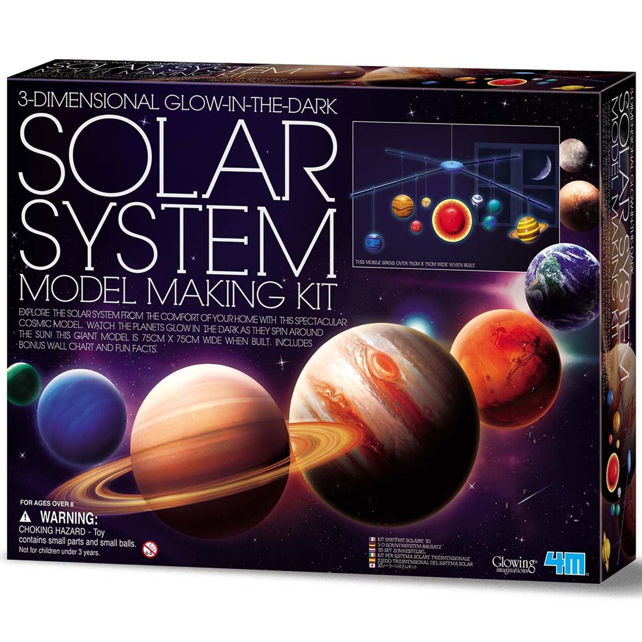 4M: Solar System Model Making Kit - DIY Paint & Build A 3D Planet Mobile, Glow-In-The-Dark, Craft & Hang Your Own Space Decor, STEM Science, Kids 8+